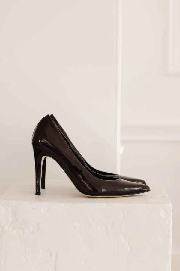 Szpilki Raw ze skóry lakierowanej, bordowe