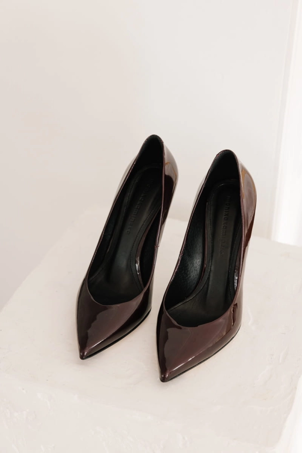 Szpilki Raw ze skóry lakierowanej, bordowe