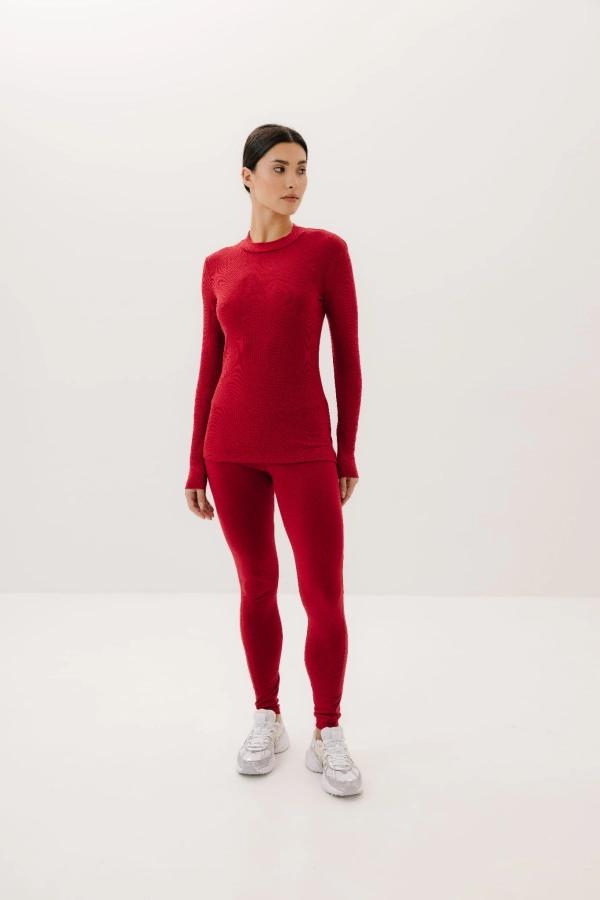 Longsleeve wełniany Warm Flow, czerwony