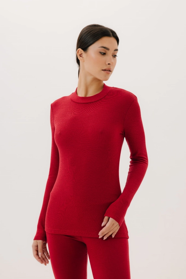 Longsleeve wełniany Warm Flow, czerwony