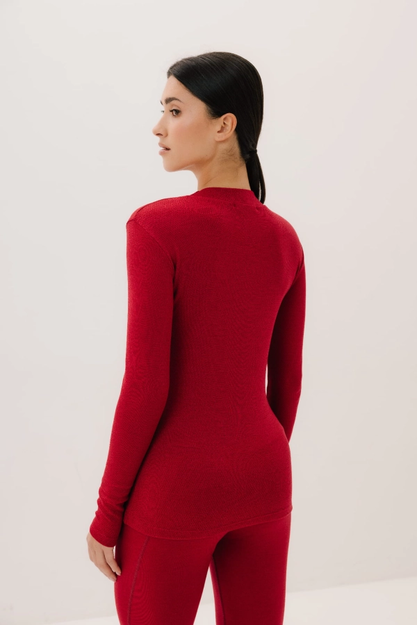 Longsleeve wełniany Warm Flow, czerwony