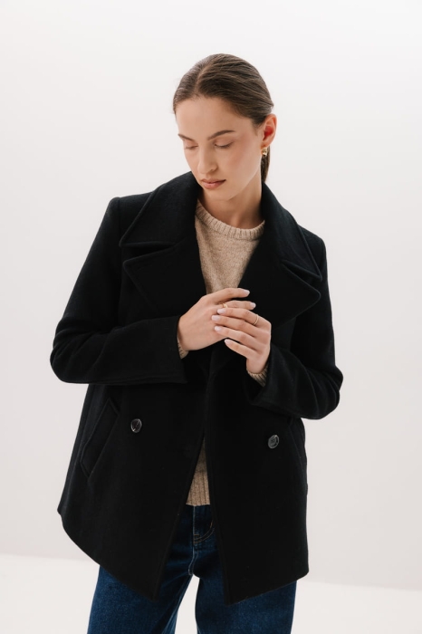 Zimowy płaszcz North wełniany, czarny