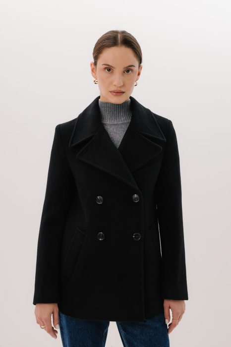 Zimowy płaszcz North wełniany, czarny