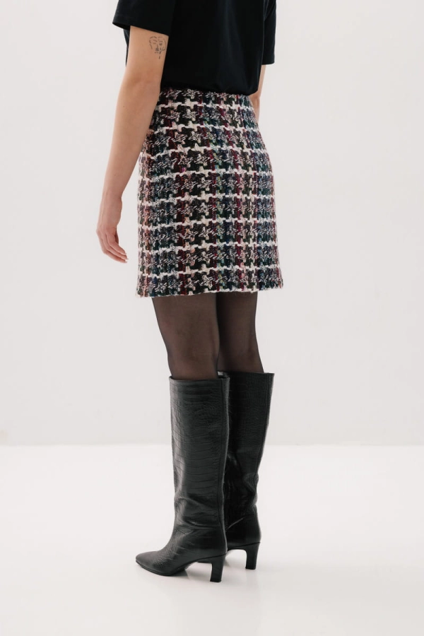 Spódnica Gina boucle z wełną, w kolorową kratkę