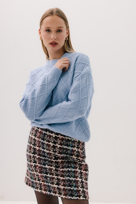 Spódnica Gina boucle z wełną, w kolorową kratkę