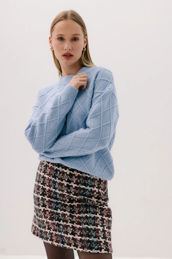 Spódnica Gina boucle z wełną, w kolorową kratkę