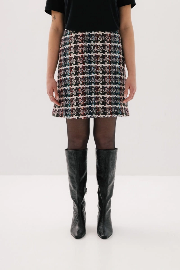 Spódnica Gina boucle z wełną, w kolorową kratkę