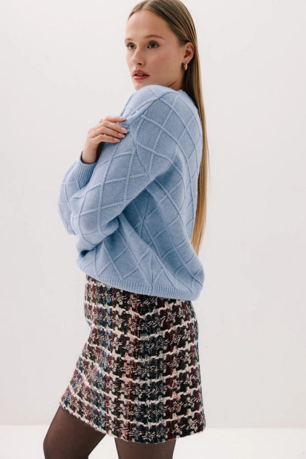 Spódnica Gina boucle z wełną, w kolorową kratkę