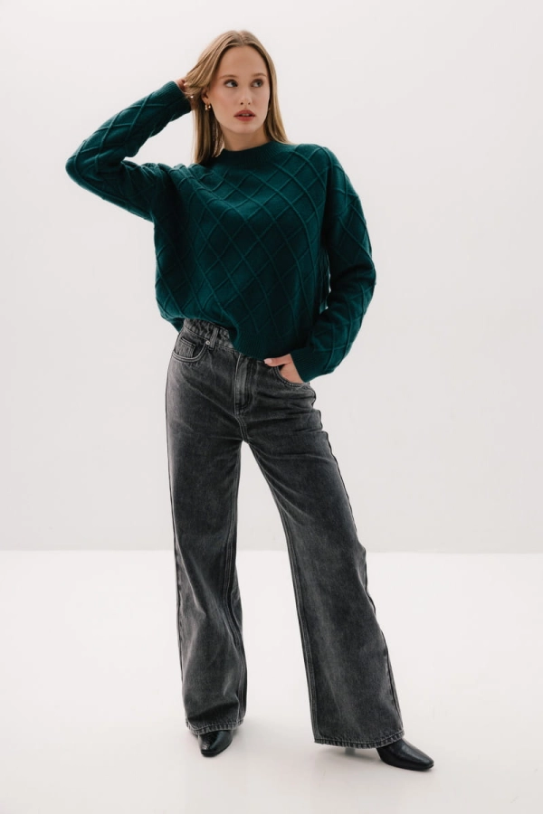 Sweter wełniany w romby Karo, zielony