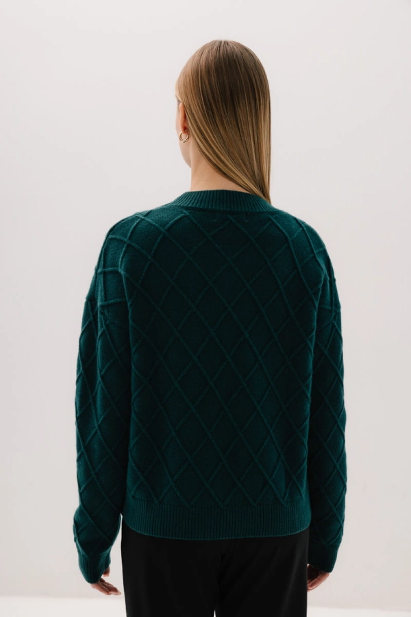 Sweter wełniany w romby Karo, zielony