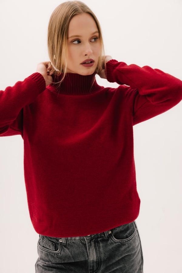 Sweter Mild wełniany, czerwony