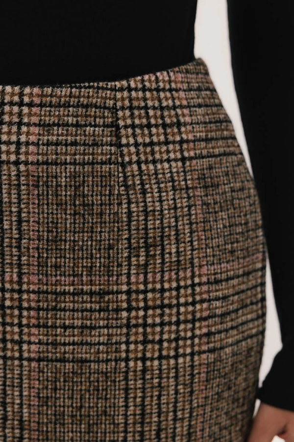 Spódnica Fable wełniana ołówkowa, beżowa kratka