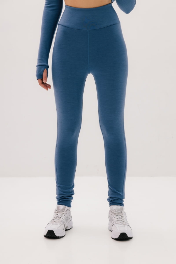 Extra Warm Trail legginsy sportowe wełniane, niebieskie