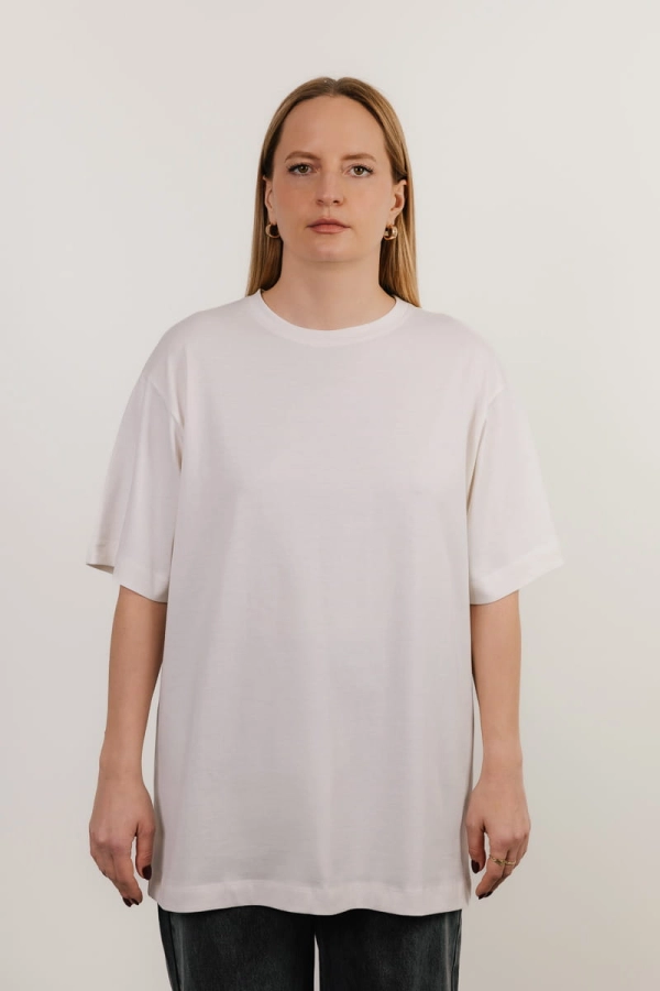 T-shirt oversize Breeze bawełna z algami, kremowy