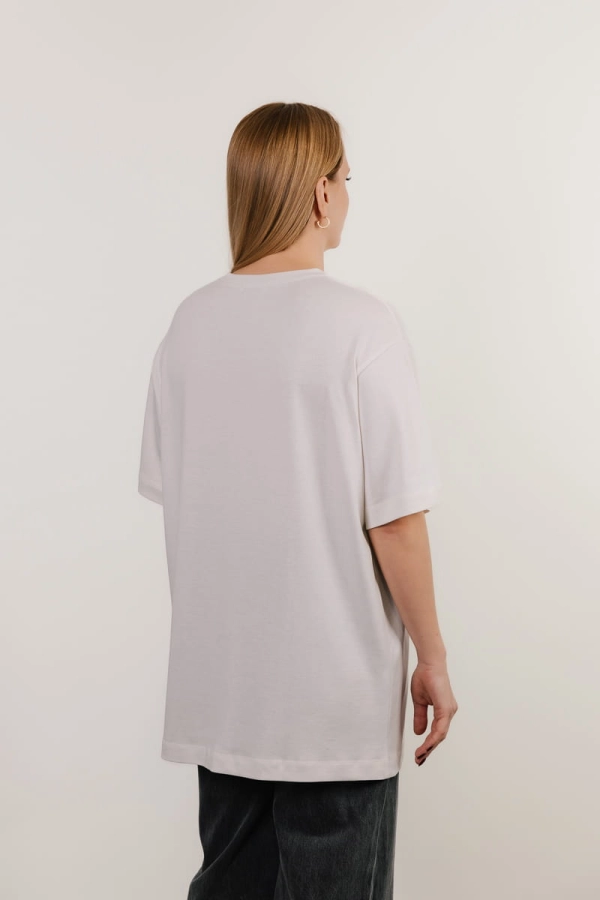 T-shirt oversize Breeze bawełna z algami, kremowy