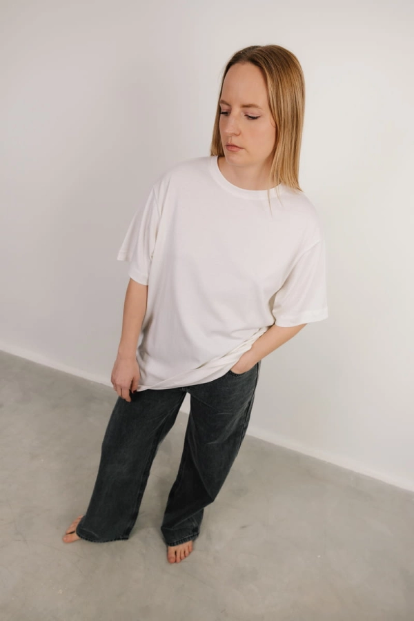 T-shirt oversize Breeze bawełna z algami, kremowy