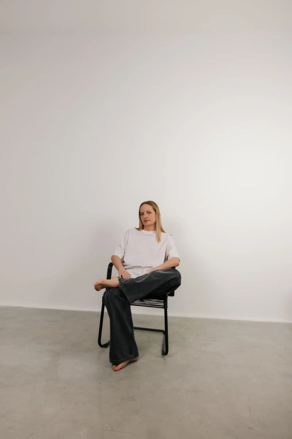 T-shirt oversize Breeze bawełna z algami, kremowy