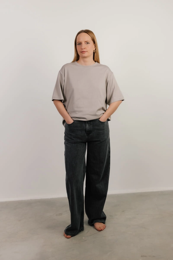 T-shirt oversize Breeze bawełna z algami, beżowy
