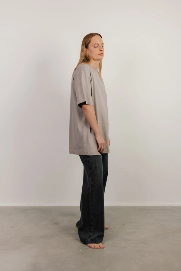 T-shirt oversize Breeze bawełna z algami, beżowy