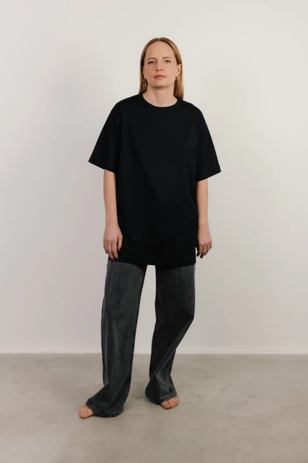 T-shirt oversize Breeze bawełna z algami, czarny