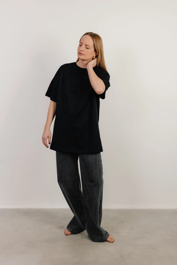 T-shirt oversize Breeze bawełna z algami, czarny