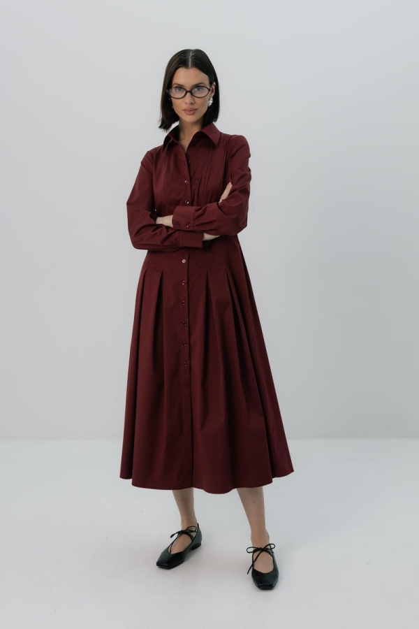 Sukienka szmizjerka Ruby bawełniana, bordowa