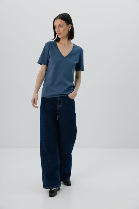 T-shirt Orion V-Neck bawełniany, niebieski