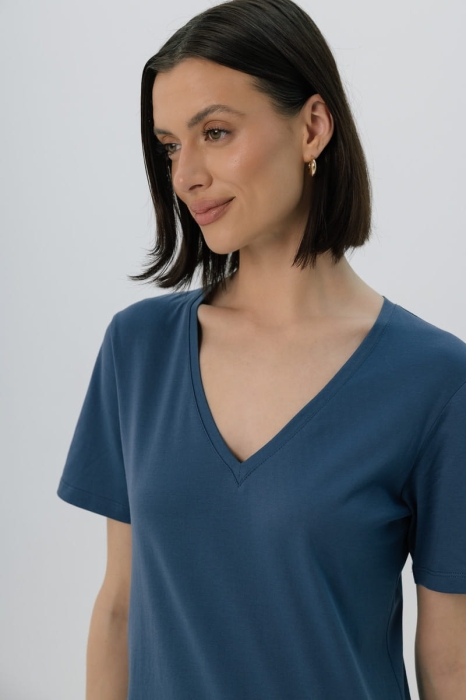 T-shirt Orion V-Neck bawełniany, niebieski