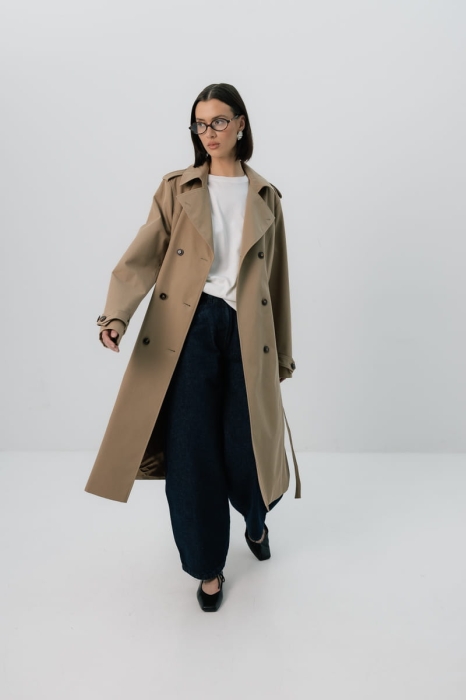 Trencz Bridget bawełniano-wełniany, beżowy