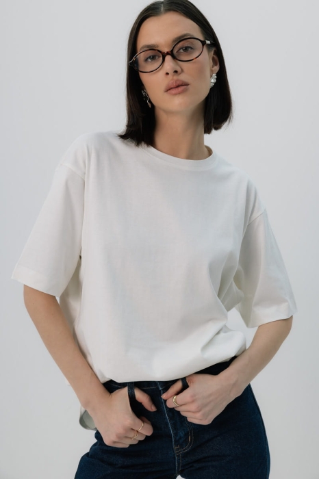 T-shirt oversize Breeze bawełna z algami, kremowy