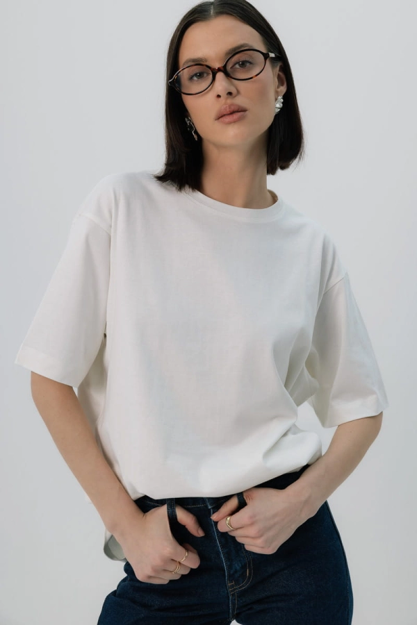 T-shirt oversize Breeze bawełna z algami, kremowy