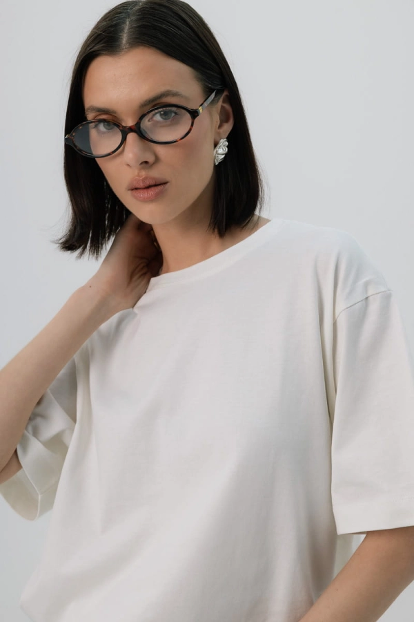 T-shirt oversize Breeze bawełna z algami, kremowy