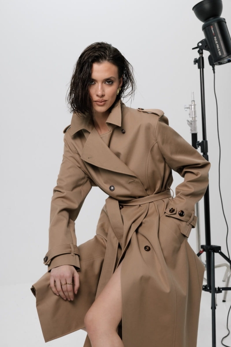 Trencz Bridget bawełniano-wełniany, beżowy