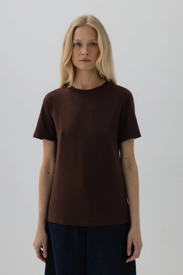T-shirt Natural, O-neck bawełniany, brązowy