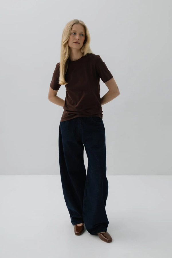 T-shirt Natural, O-neck bawełniany, brązowy