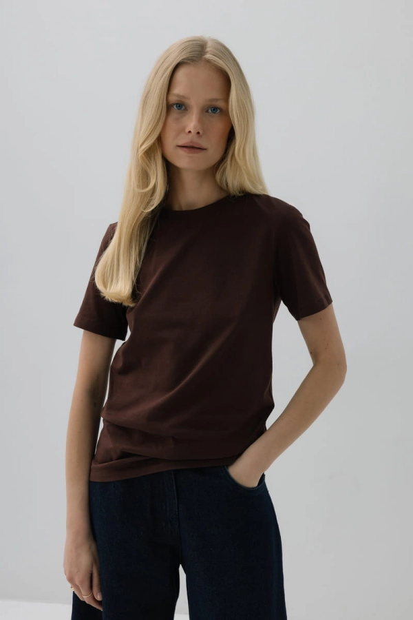 T-shirt Natural, O-neck bawełniany, brązowy