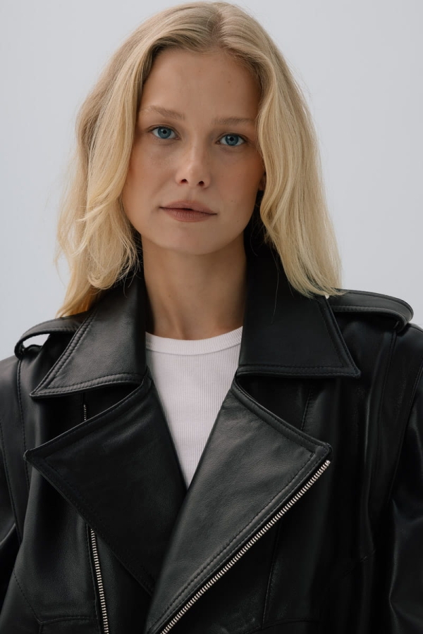 Kurtka skórzana Biker, czarna