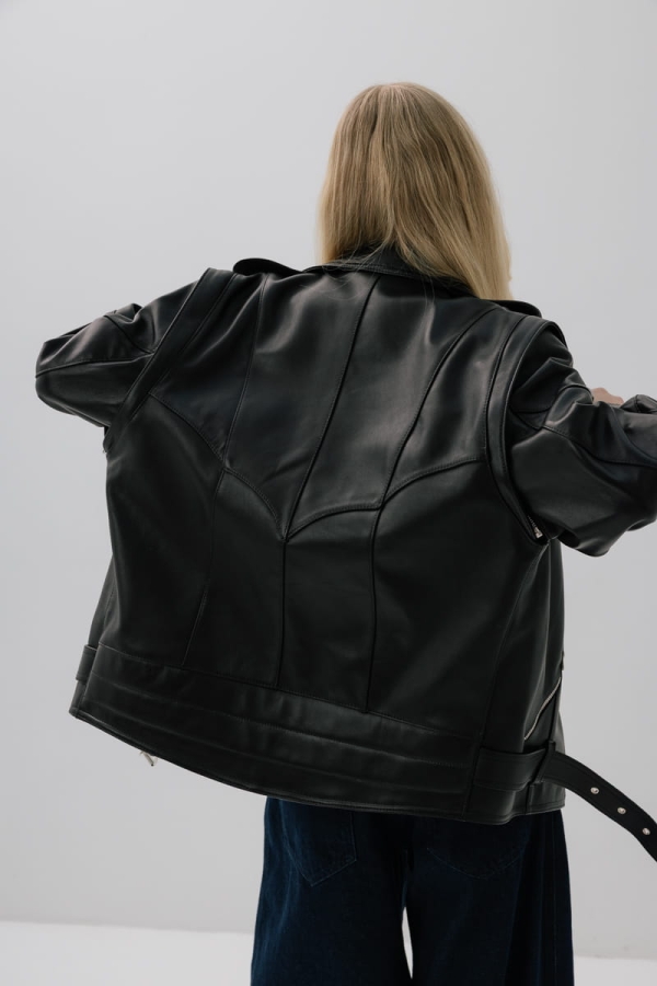 Kurtka skórzana Biker, czarna