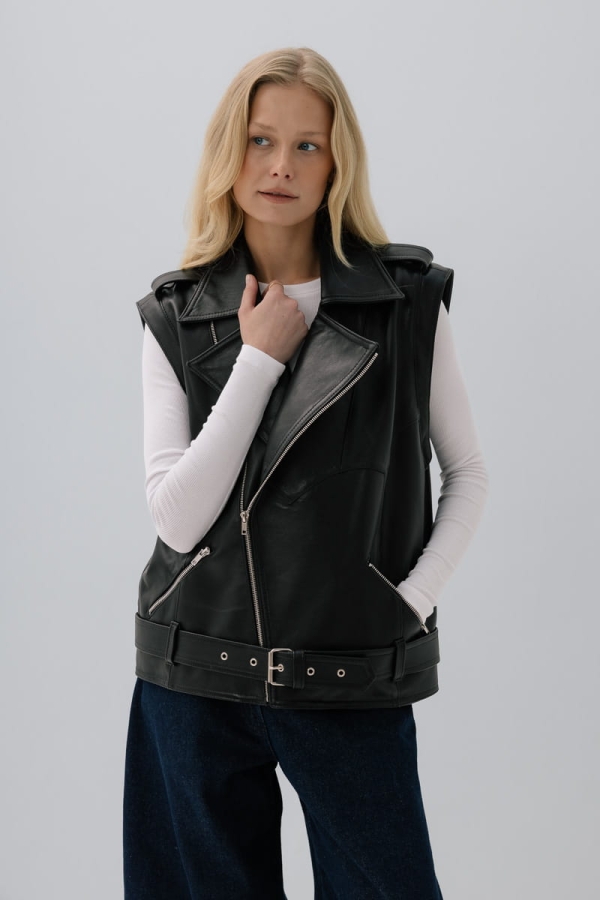 Kurtka skórzana Biker, czarna