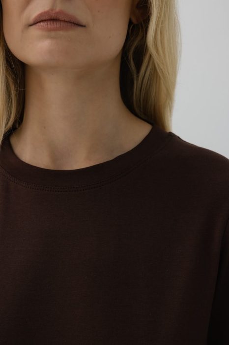 T-shirt Natural, O-neck bawełniany, brązowy