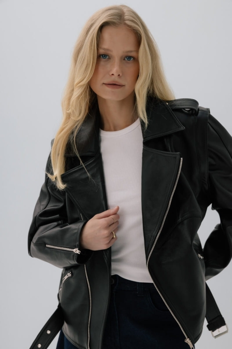 Kurtka skórzana Biker, czarna