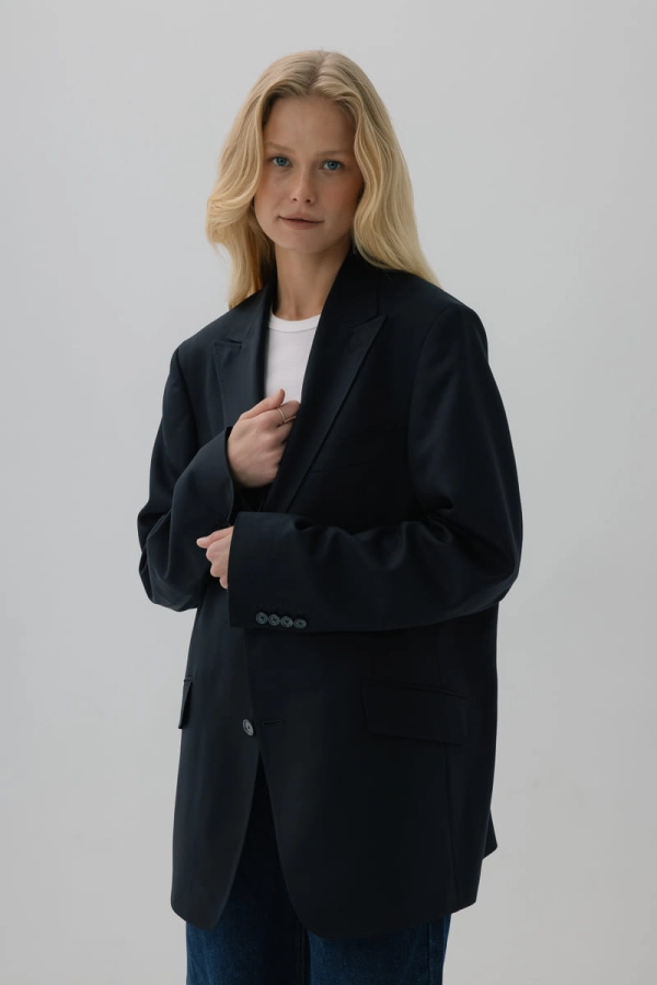 Marynarka wełniana oversize Main, granatowa