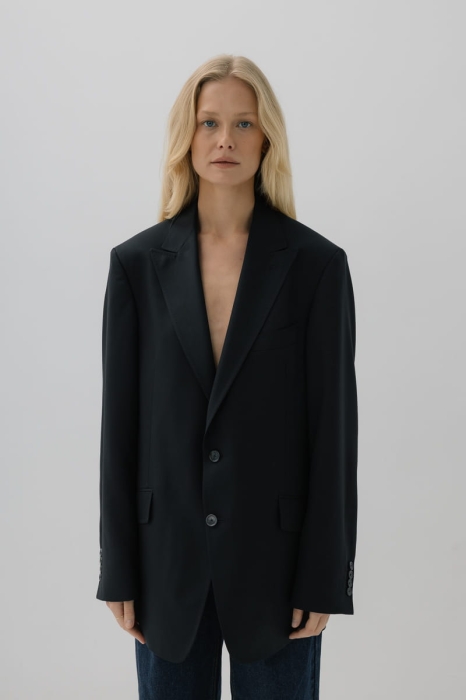 Marynarka wełniana oversize Main, granatowa