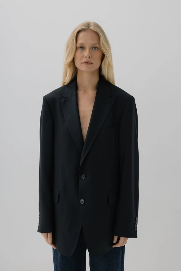 Marynarka wełniana oversize Main, granatowa