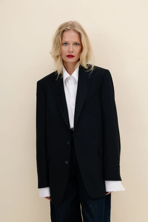 Marynarka wełniana oversize Main, granatowa