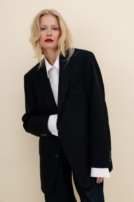 Marynarka wełniana oversize Main, granatowa