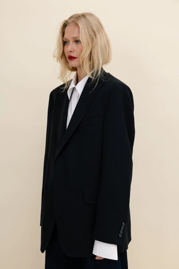 Marynarka wełniana oversize Main, granatowa