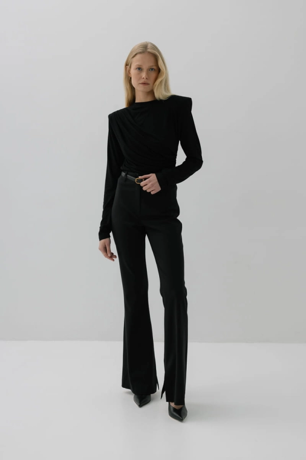 Bluzka Rey z marszczeniami, z bambusa, czarna