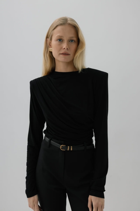 Bluzka Rey z marszczeniami, z bambusa, czarna