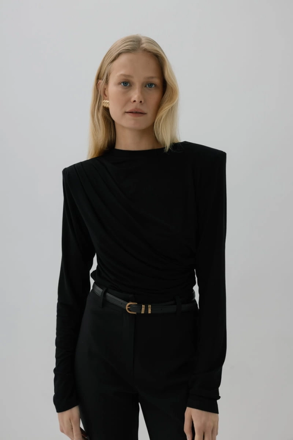 Bluzka Rey z marszczeniami, z bambusa, czarna